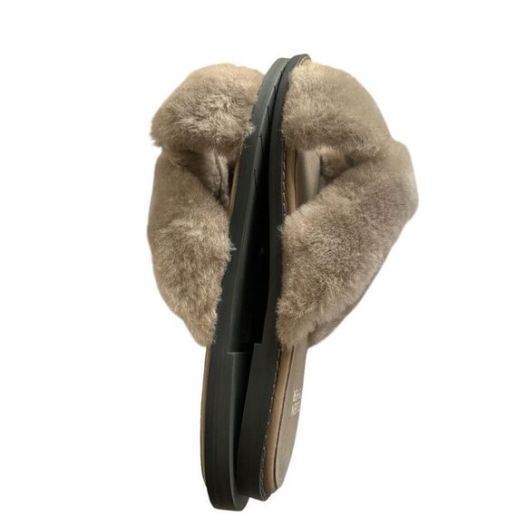 Eileen Fisher Taupe Shearling Crossover Sandals Cozy Slip-On Cross2-LT Size 8.5 - Picture 2 of 8